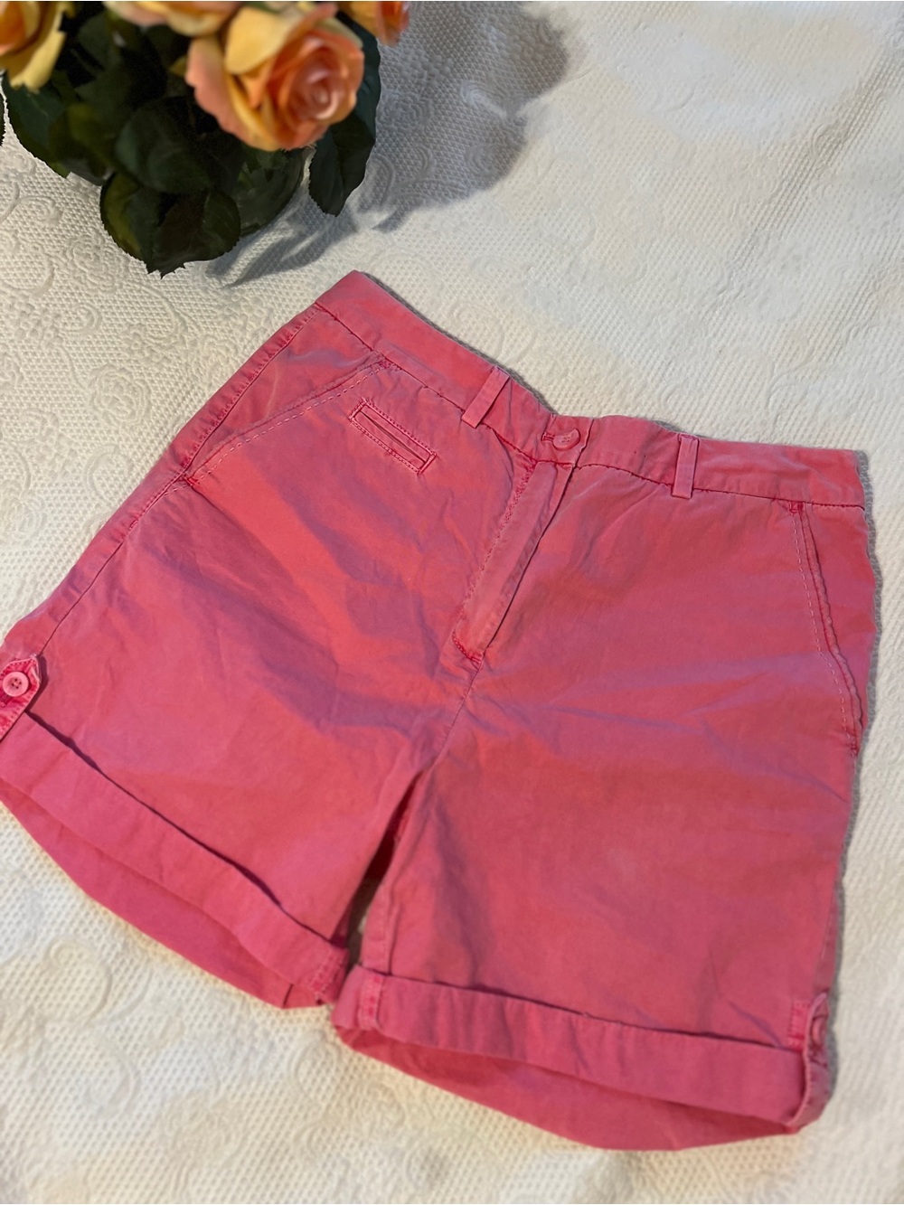 Women's Light Pink Rolled-Hem Cotton Bermuda Shorts